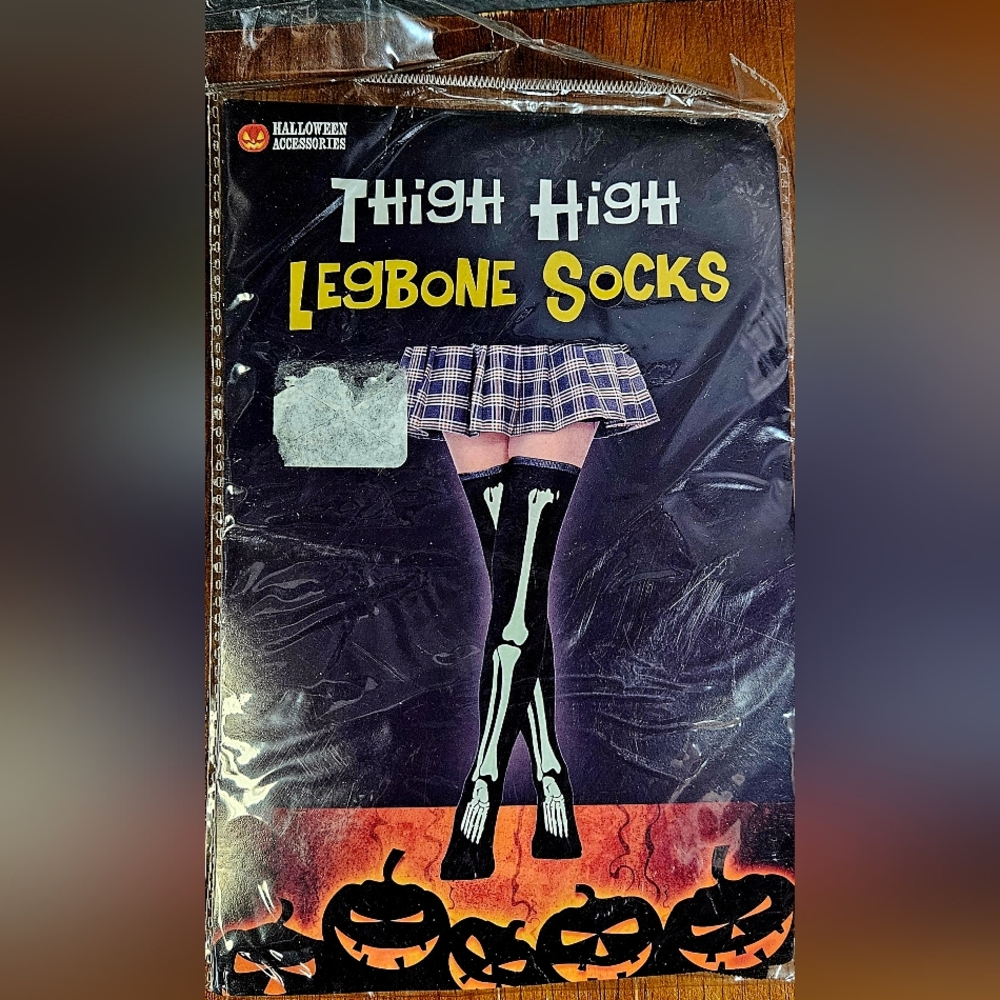 Thigh High Leg bone Socks Halloween Accessories Adult Black & White